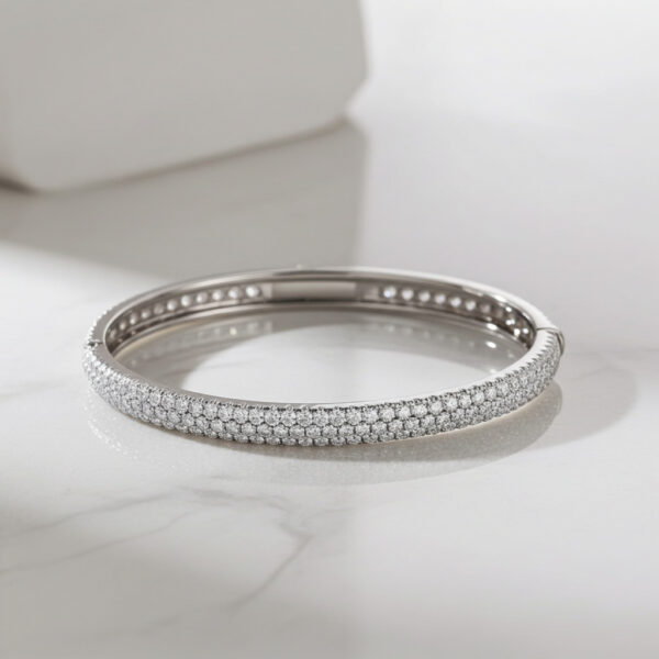 Three Row Pave Diamond Bangle