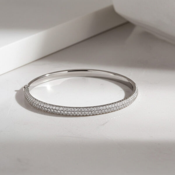 Three Row Pave Diamond Bangle