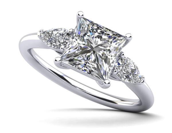 Three Stone Princess and Pear Engagement Ring