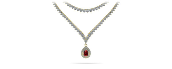 Teardrop Gemstone Pendant 2 Row 3 Prong Necklace