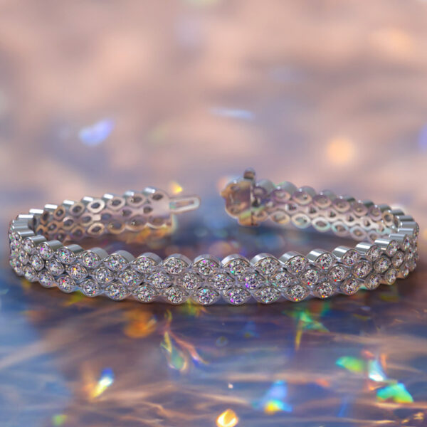 Three Row Round Marquise Illusion Diamond Bracelet
