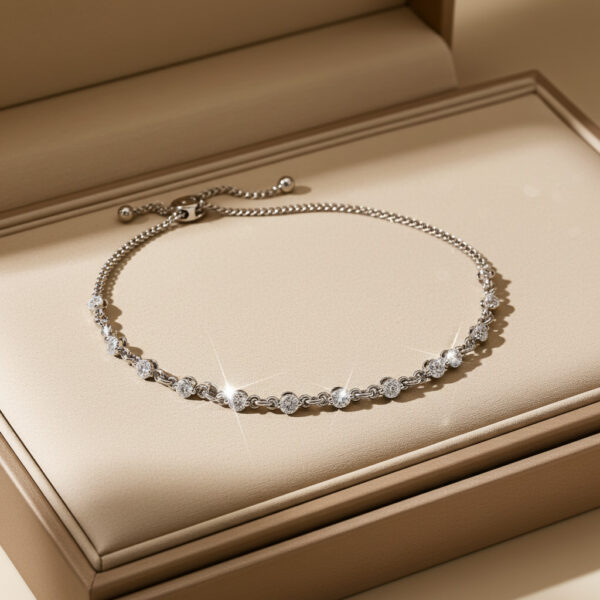 Adjustable Diamond And Chain Link Slider Bracelet