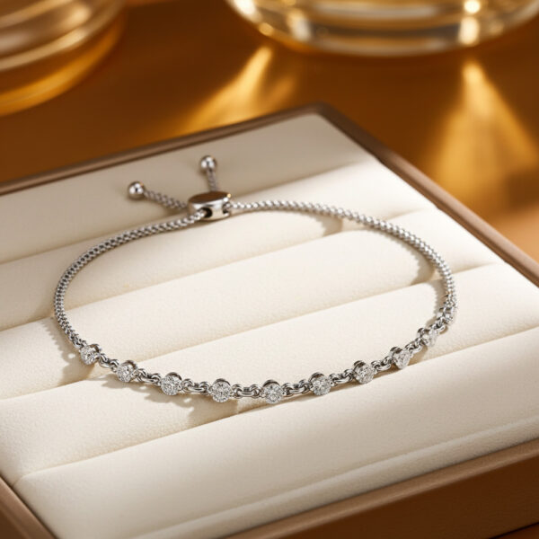 Adjustable Diamond And Chain Link Slider Bracelet