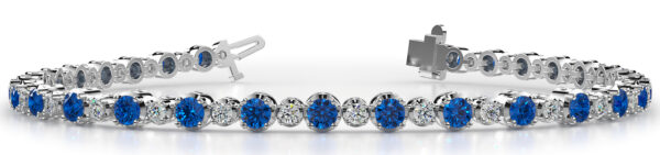 Alternating Two Size Diamond and Gemstone Tennis Bracelet