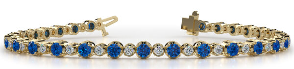 Alternating Two Size Diamond and Gemstone Tennis Bracelet