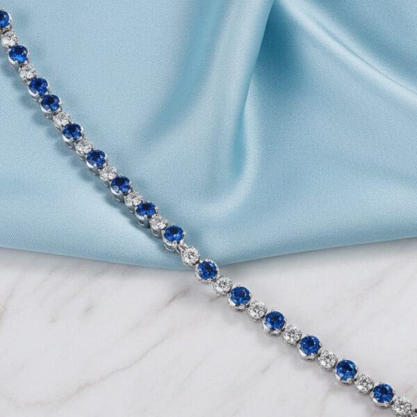 Alternating Two Size Diamond and Gemstone Tennis Bracelet