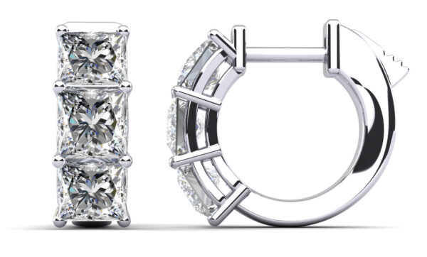 Six Stone Princess Cut Diamond Huggie Hoops