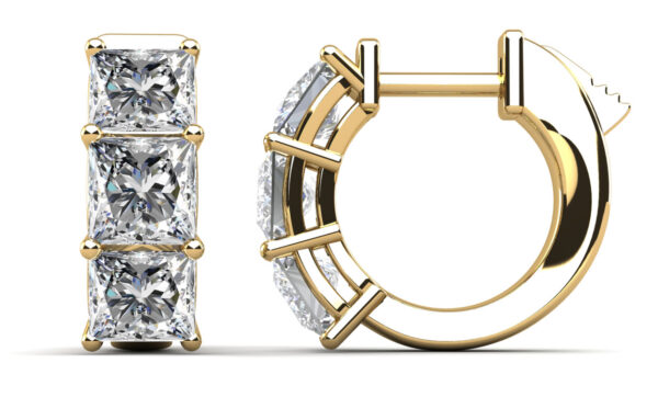Six Stone Princess Cut Diamond Huggie Hoops