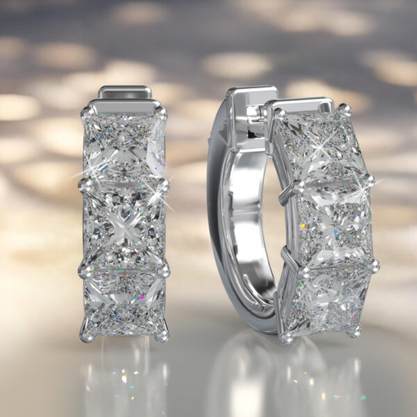 Six Stone Princess Cut Diamond Huggie Hoops