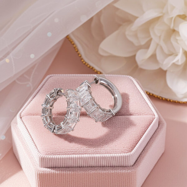 Emerald Cut Ten Stone Diamond Hoops