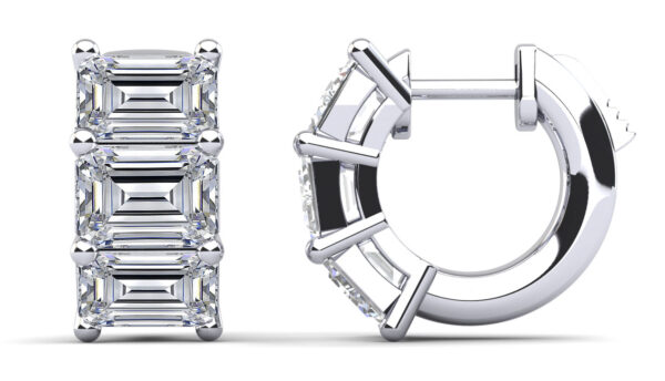 Six Stone Emerald Cut Diamond Hoops