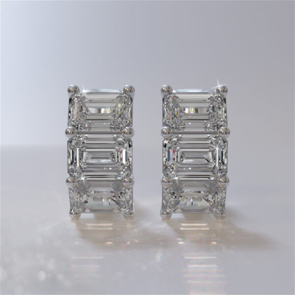 Six Stone Emerald Cut Diamond Hoops