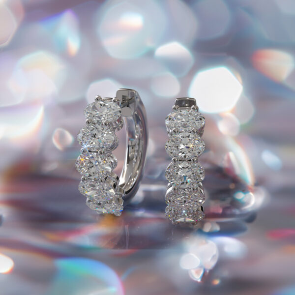 Ten Stone Oval Diamond Hoop Earrings