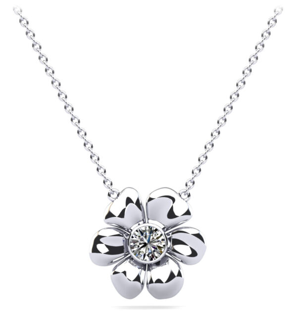 Floral Diamond Pendant with Round Diamond in Bezel Setting