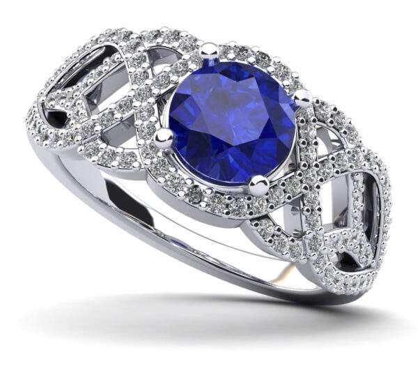 Woven Gemstone Anniversary Ring With Diamond Accents