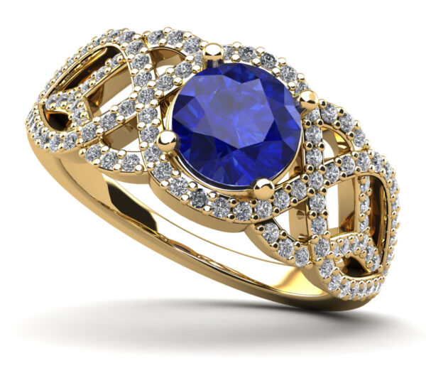 Woven Gemstone Anniversary Ring With Diamond Accents