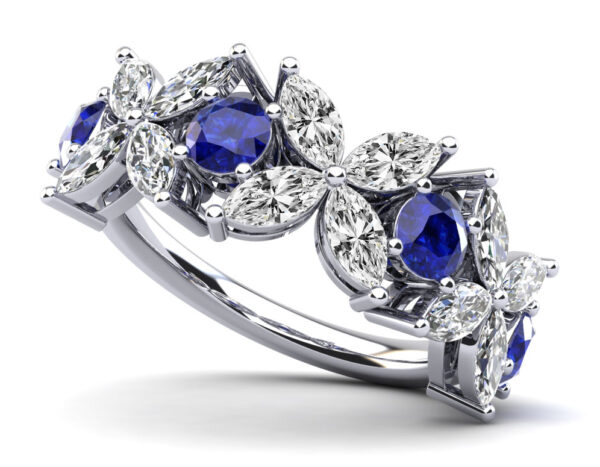 Flowers of Marquise Diamond and Gemstone Ring