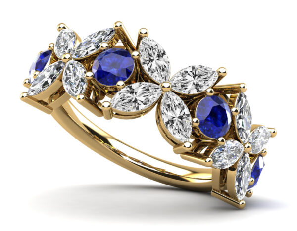 Flowers of Marquise Diamond and Gemstone Ring