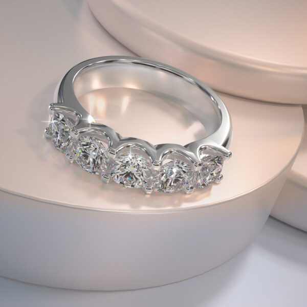 U Shape Five Stone Diamond Anniversary Ring