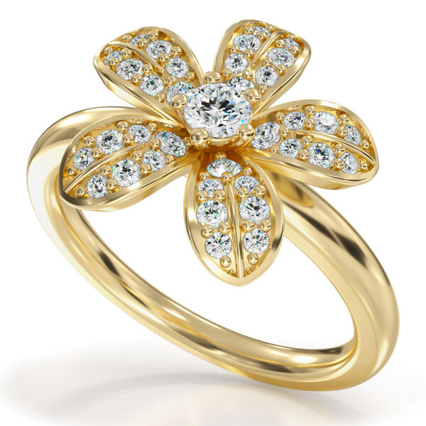 Flower Design Diamond Ring with Center Round Diamond