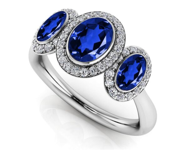 Three Stone Oval Gemstone Anniversary Ring
