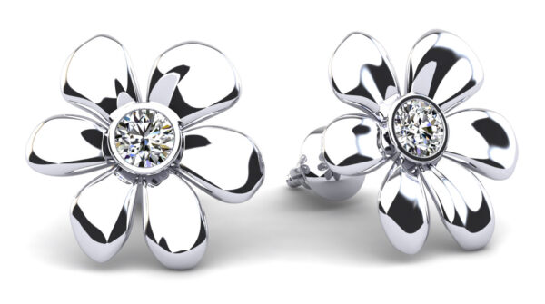 Floral Diamond Stud Earrings with Center Round Diamond