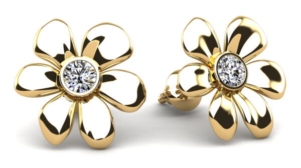 Floral Diamond Stud Earrings with Center Round Diamond