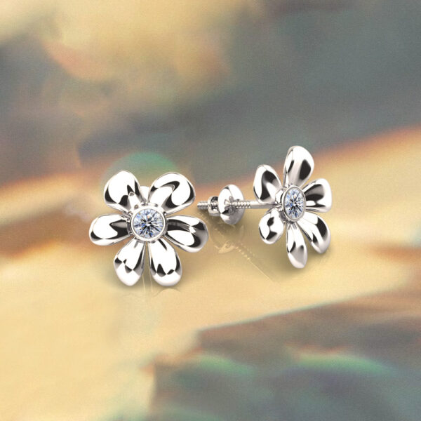 Floral Diamond Stud Earrings with Center Round Diamond