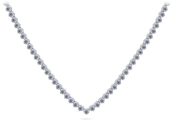 Timeless Three Prong Riviera V Neck Diamond Necklace