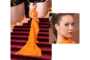 Laufy on the red carpet wearing stunning pearl and diamond drop earrings