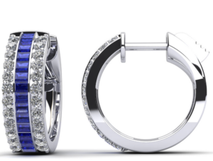 Three Rows Gems Baguette and Diamond Round Huggie Hoops. Sold at GEA Jewelers